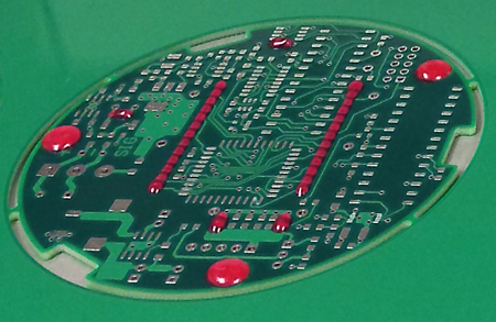 Solder mask dispensed by time pressure syringe